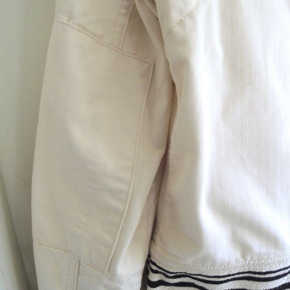 GAP White & Black Striped Mixed Media Denim Button Front Jacket S - Picture 7 of 11